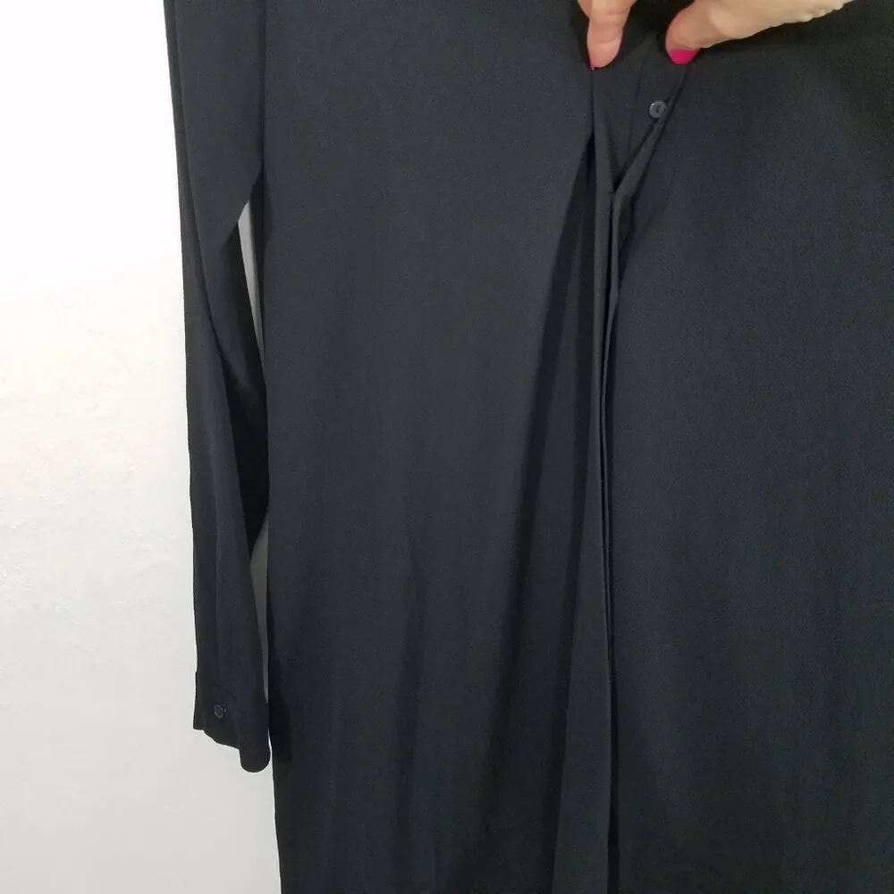 COS Button Up V-Neck Long Sleeve Dress with Pockets Black